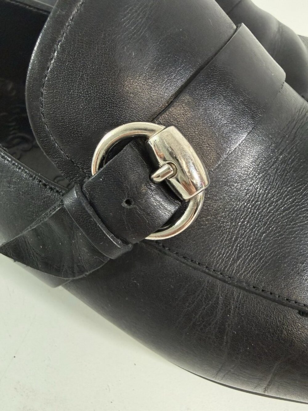 Gucci Mens Leather Slip On Monk Strap Loafers Size 8 D Buckle Black 170337 - Picture 10 of 15
